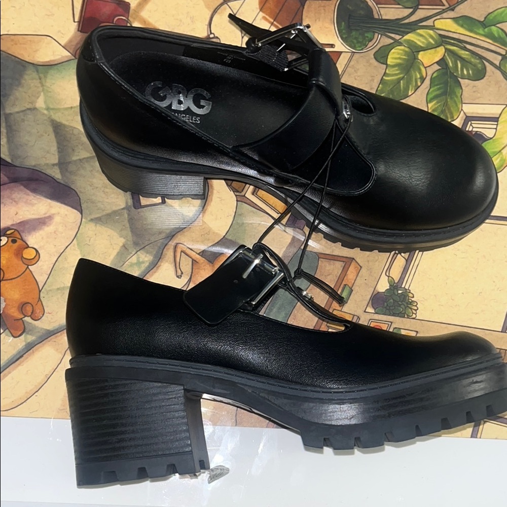 GBG Black Leather Mary Jane Shoes